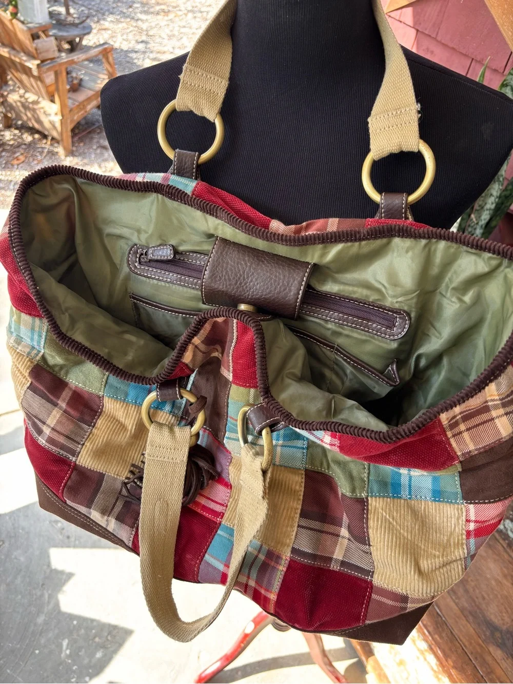 Vintage Y2K Tommy Hilfiger Y2K Womens Patchwork Corduroy Plaid Trim Purse